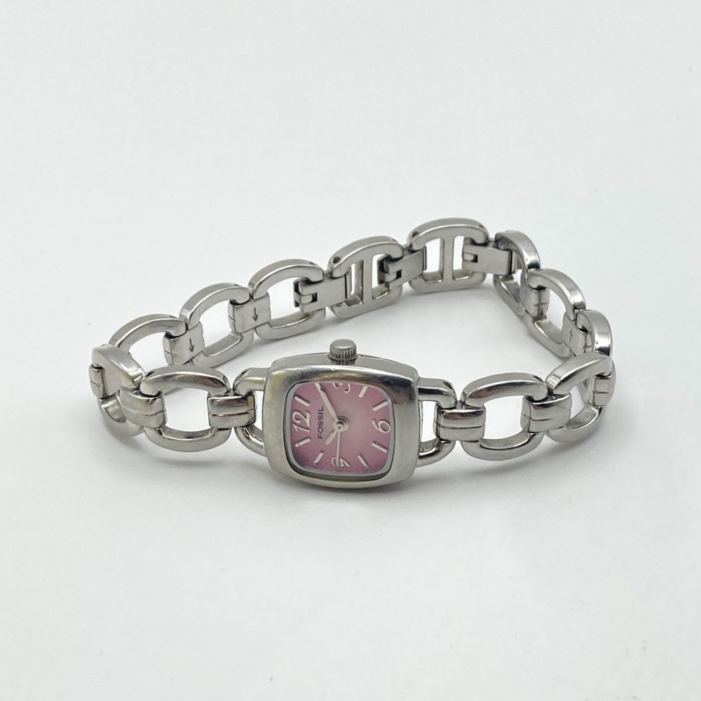 Fossil F2 Women's Watch 18mm Silver Tone Pink Dial w/Extenders New Battery 6.75" - Picture 11 of 16